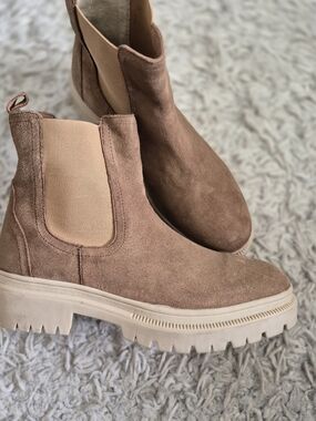 Serra Taupe Suede Chelsea Lug Booties